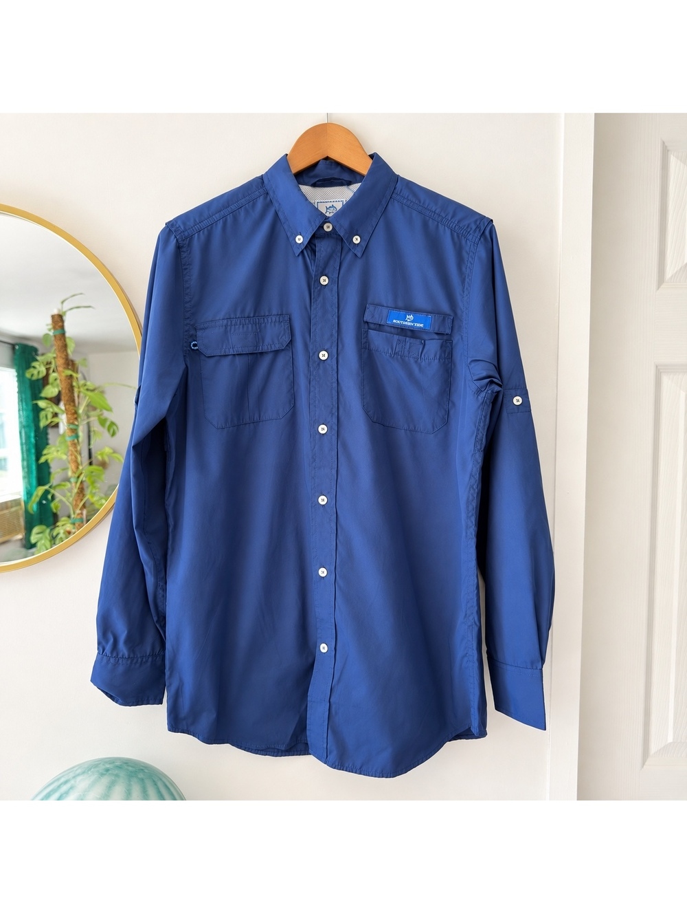 Southern Tide Sailfish Plaid Performance Fishing Shirt Navy Mens Small Sailfish